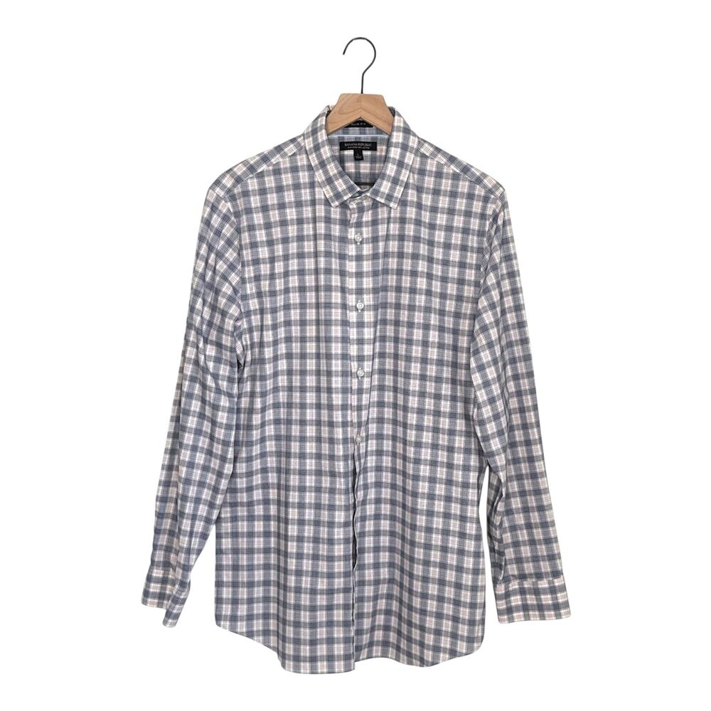 Banana Republic Men's Large Button Down Shirt Long Sleeve No Iron Plaid Slim Fit